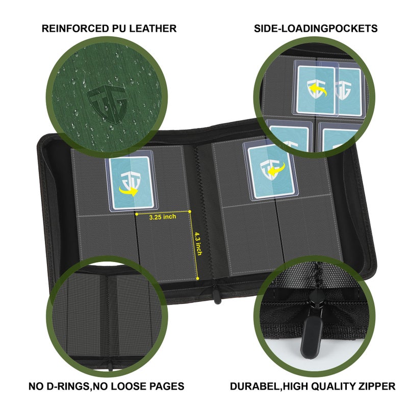 TCGUARD Toploader Binder Holds 112 Toploaders  4 Pocket Top Loader Binders for 3"" x 4"" Rigid Card Holders for Trading Cards or Sports Cards Binder (Dark Green) - Image 3